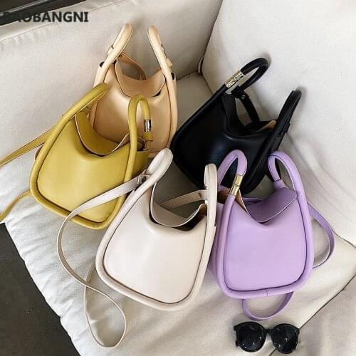 Solid Color PU Leather Bucket Bags For Women Summer Simple Ladies Crossbody Shoulder Handbags Lady Fashion bags