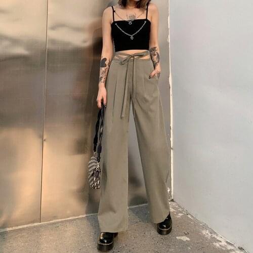 2021 High Waist Bandage Women Pants Baggy Elegance Harajuku Straight Trousers 2021 Fashion Streetwear Outfits