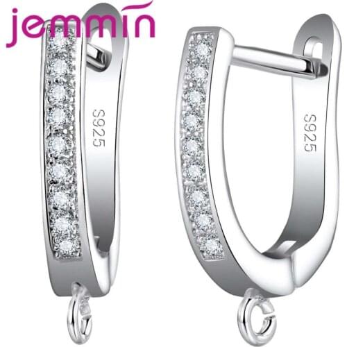 925 Stering Silver Hoop Earring Hot Sale Fashion Women Findings Wholesale Price U Shape Clear Shiny Crystal Jewelry