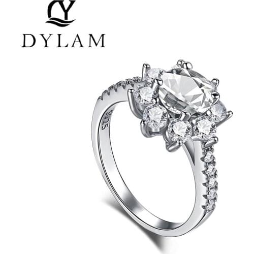 DYLAM ring 925 Sterling Silver Zircon Sun flower Womens Wedding Ring Classic Jewelry For Women Exquisite Jewelry Wedding