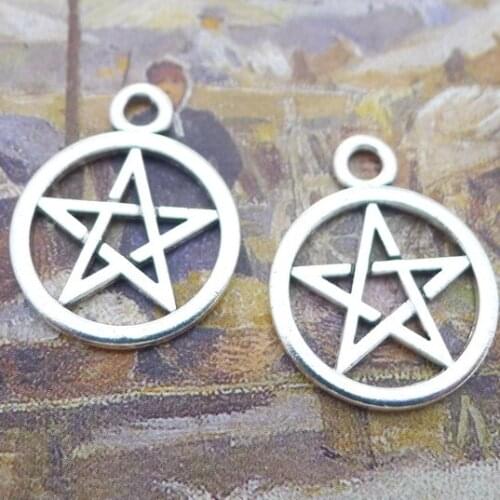 10pieces/lot 20*25mm Antique silver color Metal Five-pointed star Charm Circular Pendant Necklace Earring Key chain accessory