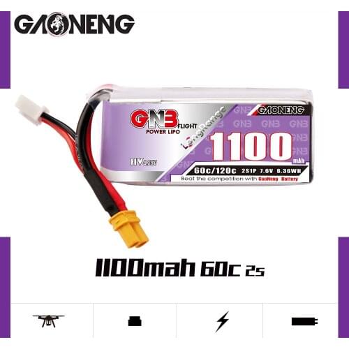 2PCS Gaoneng GNB 2S 1100mAh 7.6V 50C/100C 2S1P LiHV battery XT30 Plug for FPV Racing Drone 4 axis RC Quadcopter RC Drone parts