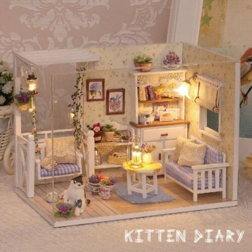 3D DIY Doll house Kitten Diary Miniature Dollhouse Kit with Music Led Toys for Adult Children Birthday Holiday Gift
