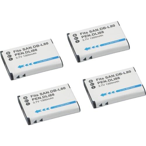 4Pcs D-LI88 D LI88 DB-L80 Rechargeable Batteries DB L80 For Sanyo VPC-CG10 VPC-CG20 For PENTAX VPC-CG88 CG100 Camera Battery