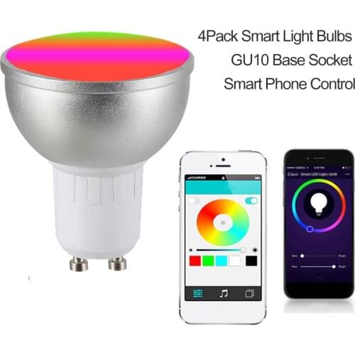 AC85-265V 6W 4PCS LED Lamp LED Bulb RGBW WIFI Connected Intelligent Light Bulbs 16 Million Colors GU10 Base KTV Home Party Deco