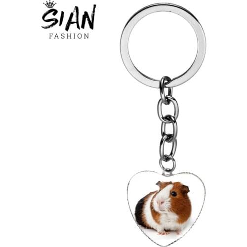 SIAN 2021 Guinea Pig Cute Car Keychain Fashion Animal Crossing Metal Glass Key Chain Ring Gifts For Men Child Trinkets Jewelry