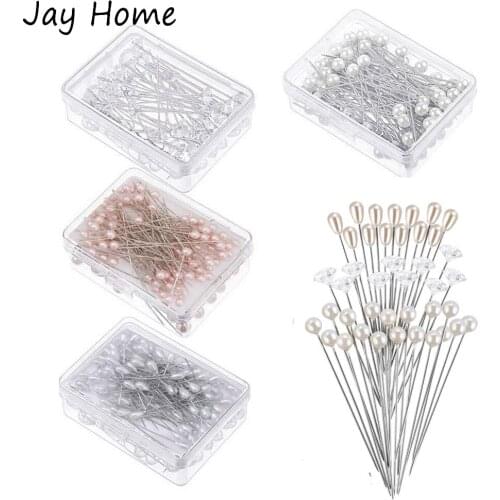 100PCS/box Sewing Pins Pearl Head Pins Crystal Head Corsage Pins for Dressmaking Jewelry Components Flower Decoration