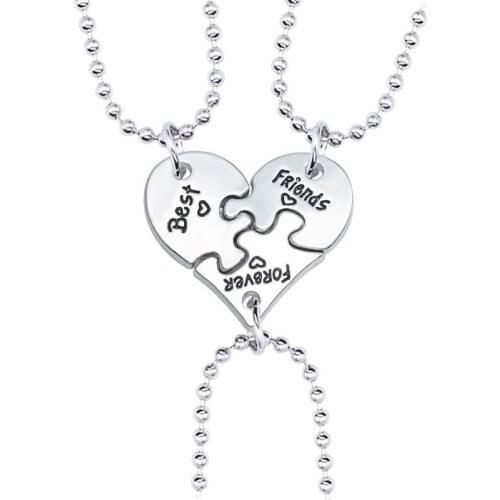 3PCs/Set FOREVER BEST FRIENDS Puzzle Heart-shaped Combination Pendant Chain Pendant Necklace Jewelry Girlfriends Gift