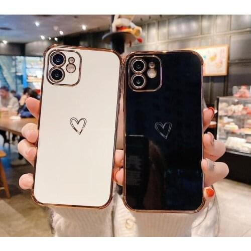 Luxury Electroplated Love Heart Phone Case for iPhone 11 12 Pro Max XS Max X XR 7 8 Plus Glitter Lens Protection Tpu Back Cover