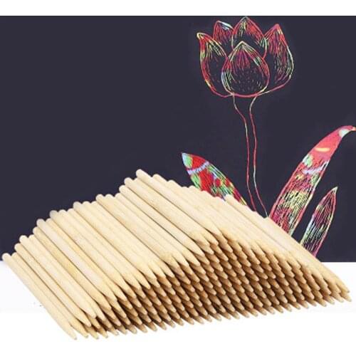 100PCS Natural Bamboo Wood Sticks Stylus Scratch Tools for Kids Children Birthday Christmas Gift DIY Rainbow Scratch Painting