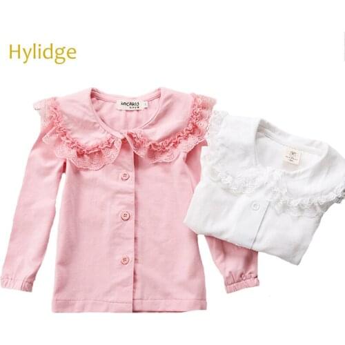 Hylidge Sweet Ruffles Collar Baby Girl Blouses Long Sleeves Lace Princess Girls Top Tee Shirt Toddler Girl Clothes Kids Tops