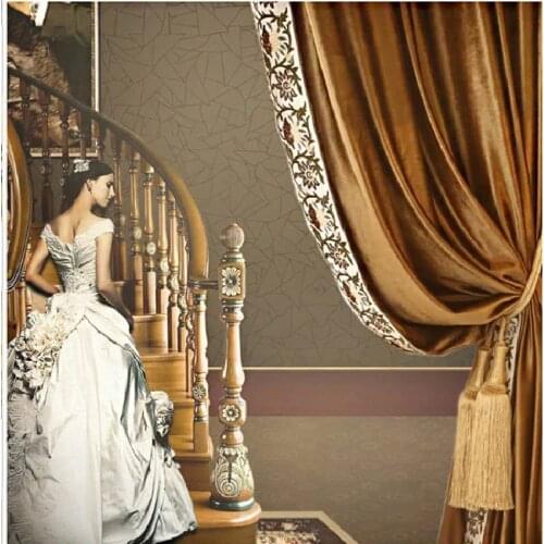 Italian Velvet European American Style Curtains for Living Room for Bedroom Hotel Golden Curtains Valance Treatment Home Custom