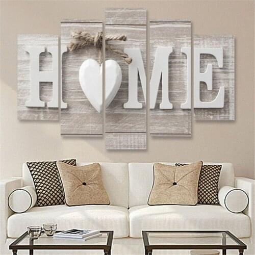 Wall Art Canvas 5 Pieces Letter HOME Typeface Print Pictures Modern Decor Living Room Bedroom Decoration Paintings On The Wall