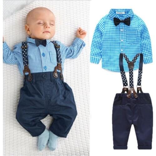 0-24 Months Newborn Baby Boy Clothes Little Gentleman Toddler Blouse Shirt Top+ Bib Pants Overalls Outfit Baby Boys Clothing Set