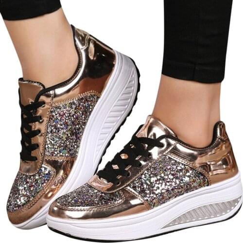 SAGACE Women Wedges Sneakers Sequins Shake Shoes Ladies Fashion Girls Sport Shoes women sneakers woman sneakers Wedge shoes A116