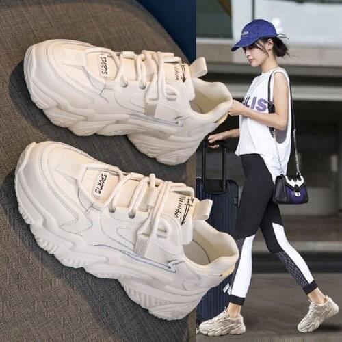 Old shoes female 2021 spring new cowhide sports casual shoes womens shoes all-match non-slip thick-soled lace-up sneakers