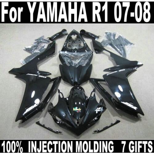 Hot sale fairings for Yamaha injection molding YZF R1 07 08 glossy black fairings set YZFR1 2007 2008 BD33