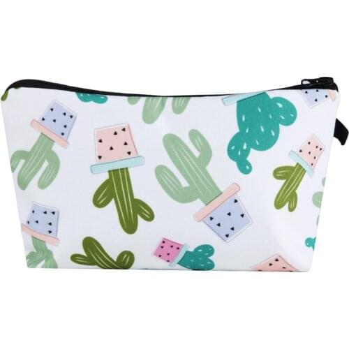 Cute Cactus Printed Cosmetic Organizer Bag Fashion Women Cosmetic Bag Makeup Brush Bags Women Travel Storage Bag Mini Pencil Bag