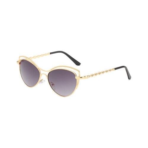 Fashion Unique Design Small Oval Sunglasses Gradient Retro Metal Frame Women Glasses