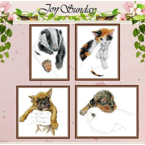 Kitten Dog Badger in the Palm Patterns Counted 11CT 14CT Cross Stitch Sets Chinese Cross-stitch Kits Embroidery Needlework