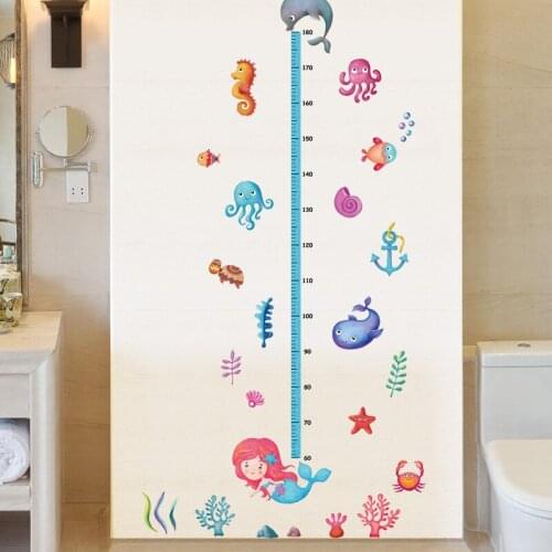 Mermaid Octopus Sea Horse Height Sticker Marine Animal Wallpaper For Kids Living Room Bedroom Cartoon Window Door Wallpaper