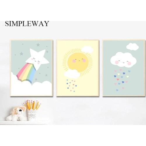 Rainbow Cloud Star Nursery Child Poster Simple Print Wall Art Canvas Minimalist Picture Painting Nordic Kids Bedroom Decoration