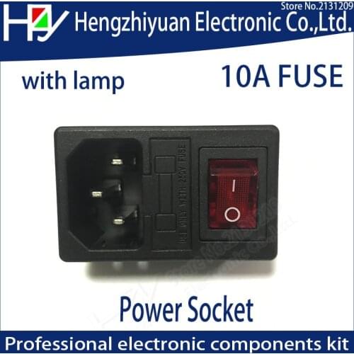 Hzy NEW HIGH QUALITY Red Light Power Rocker Switch Fused IEC 320 C14 Inlet Power Socket Fuse Switch Connector Plug 10A 250V B2C
