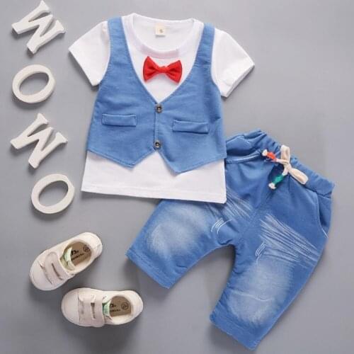 2020 New Infant Boys Girls Jeans vest T-shirt Shirt + Denim Shorts Sport Suit Sets Children Kids Hole Jeans baby Boy Clothing