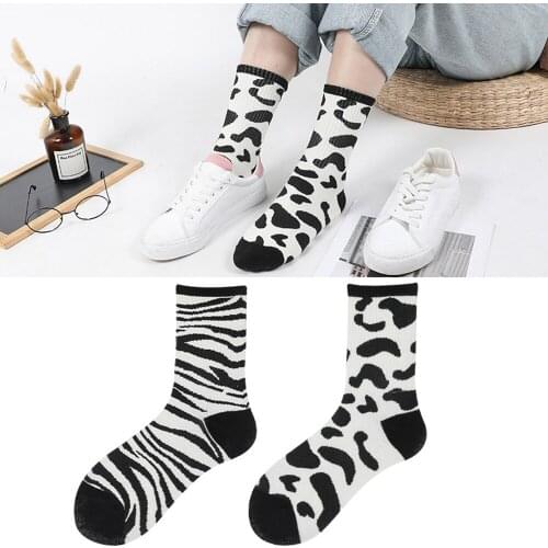 New Harajuku New Kawaii Cute Socks Women Dairy zebra Pattern Soft Breathable Cotton Socks Ankle-High Casual Comfy Socks Fashion