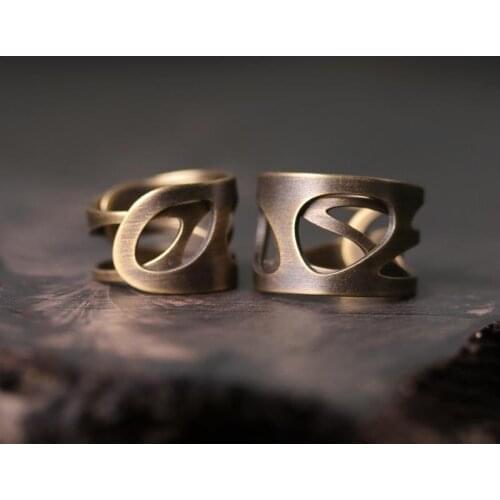 Original designer lucky hollow process open ring ingot pattern Chinese retro light luxury charm female silver jewelry
