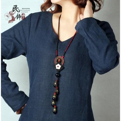 Original nature stone necklace ethnic vintage bohemian jewelry ,Chinese konts sweater necklace,handmade braided shell necklace