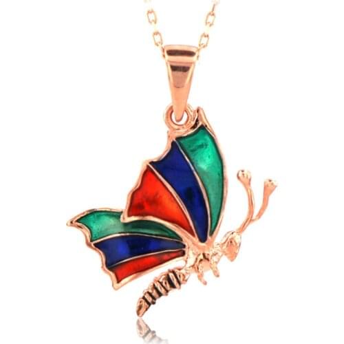 Butterfly Necklace 925 Sterling Silver Colorful Nature Charm Bridesmade Nature Lover Gift