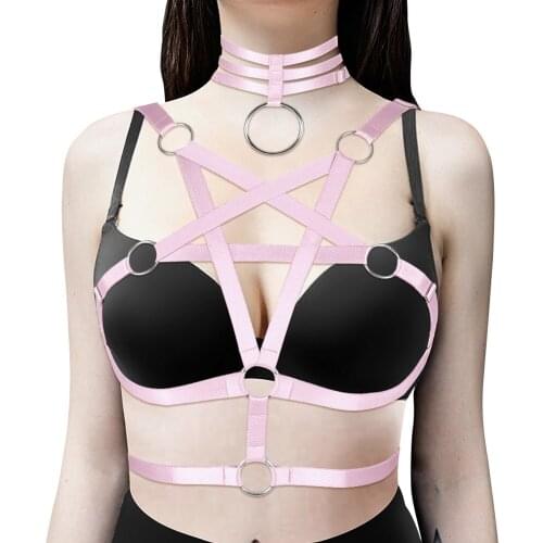 Pentagram Exotic Apparel Harness For Women Hollow Cage Bra Tops Waist Suspender Sexy Lingerie Sword Belt Festival Rave Costume