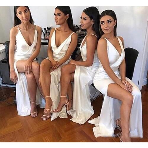 2020 V Neck Bridesmaid Dress Long Spandex Spaghetti Straps Wedding Guest Bridal Party Gowns vestidos de fiesta de noche