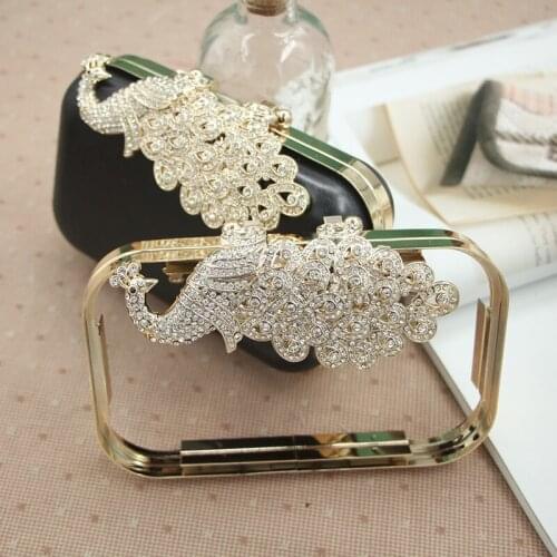 Luxury Diamond Peacock Decor Metal-opening Bags DIY Purse Frame Bags Accessories Wedding Bag Hinge Kissing Clasps
