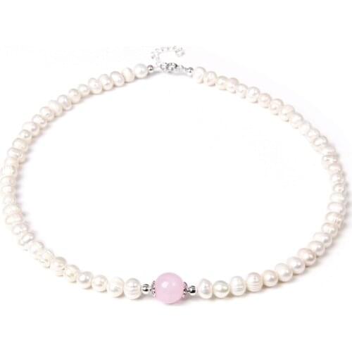 Pink Crystal Natural Freshwater Baroque Pearls Beaded Necklace Rose Quartzs Bead Shell Choker for Women Jewelry Wedding Gifts