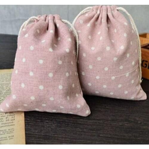 Pink Dot Linen Jewelry Gift Bags 8x10cm 9x12cm 10x15cm 13x17cm Pack of 100 Jute Drawstring Pouches
