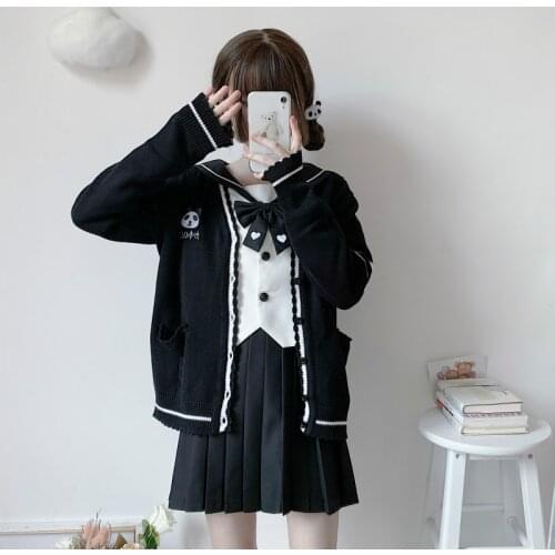 Academic Style School Uniforms Girls panda love JK Uniform Suit Student High School Japanese Preppy Sailor Suit SWEATER BAG
