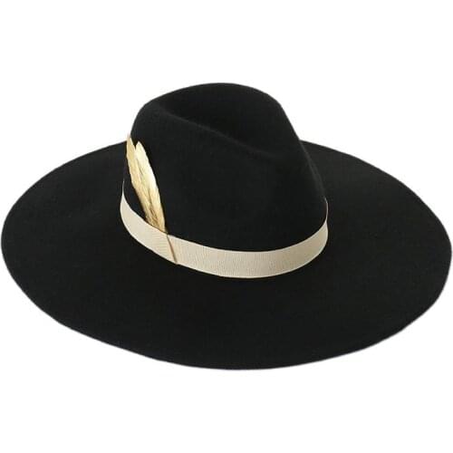 Autumn Winter Feather Fedora Hat for Women Men Wool Felt Wide Brim England Vintage Cap Stage Performance Jazz Fedoras Wholesale