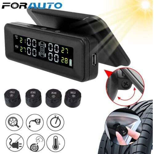 With 4 External Sensors Smart Car Digital TMPS Air Leak Alarm Auto Security Alarm Tire Pressure Monitoring System Solar Power
