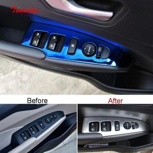 Tonlinker Interior Windows Control Cover Stickers for Hyundai Solaris 2016-19 Car Styling 4 PCS Stainless steel Cover stickers