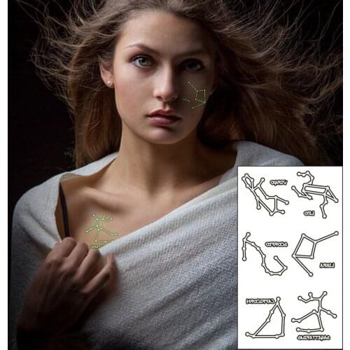 Waterproof Temporary Luminous Tattoo Sticker Constellation Virgo Leo Scorpio Libra Capricorn Flash Fake Tatto for Women Men