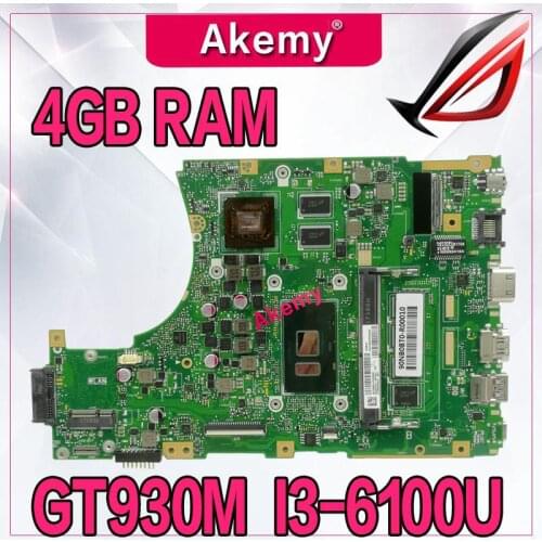 Akemy X456UJ X456UF Laptop motherboard For Asus X456U X456UQ X456UB X456UQK X456UV mainboard 4GB-RAM I3-6100U GT920M/GT930M DDR3