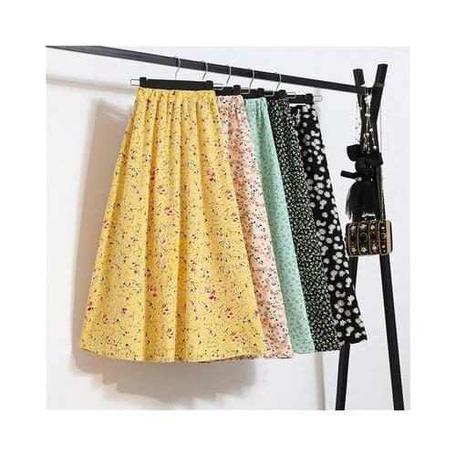 Womens Elastic Waist Printing Skirt Ladies High Waist Floral Skirts Long Style New Casual All-match Bag Hip A-line Skirt 2XL