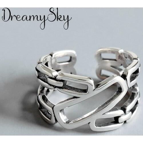 DreamySky Wholesale Real Silver Color Irregular Geometric Rings For Women Big Antique Rings Finger Jewelry High Quality