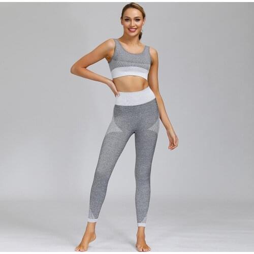 Women Seamless Yoga Set High Waist Leggings+Sports Bra Crop Top 2 Piece Workout Clothes Sports Suit Female Running Sportswear