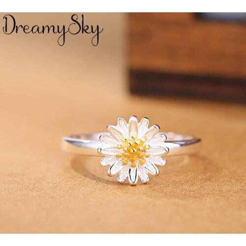 Genuine 100% Silver Color Daisy Flower Rings for Women Simple Rings Party Vintage Jewelry