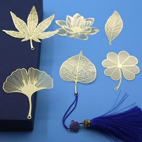 18 models Metal Bookmark Chinese Style Vintage Creative Leaf Vein Hollow Maple Leaf Fringed Apricot Leaf Bookmark Gifts