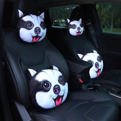 2PCS Dog Cartoon Cute Car Neck Pillow Headrest Neck Rest Support Cushion Neck Pillow Headrest & Safety Seat Belt Shoulder Pad