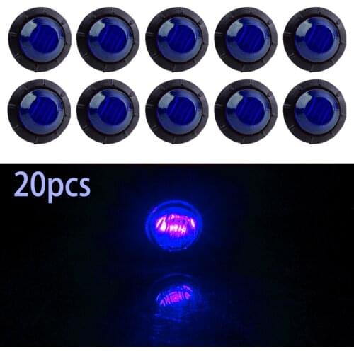 20pcs 12V 3 LED Blue 3/4" Round Side Bullet Marker Lights Waterproof IP67 Fit for Truck Trailer Bus Caravans RVs Utes UTVs Boat